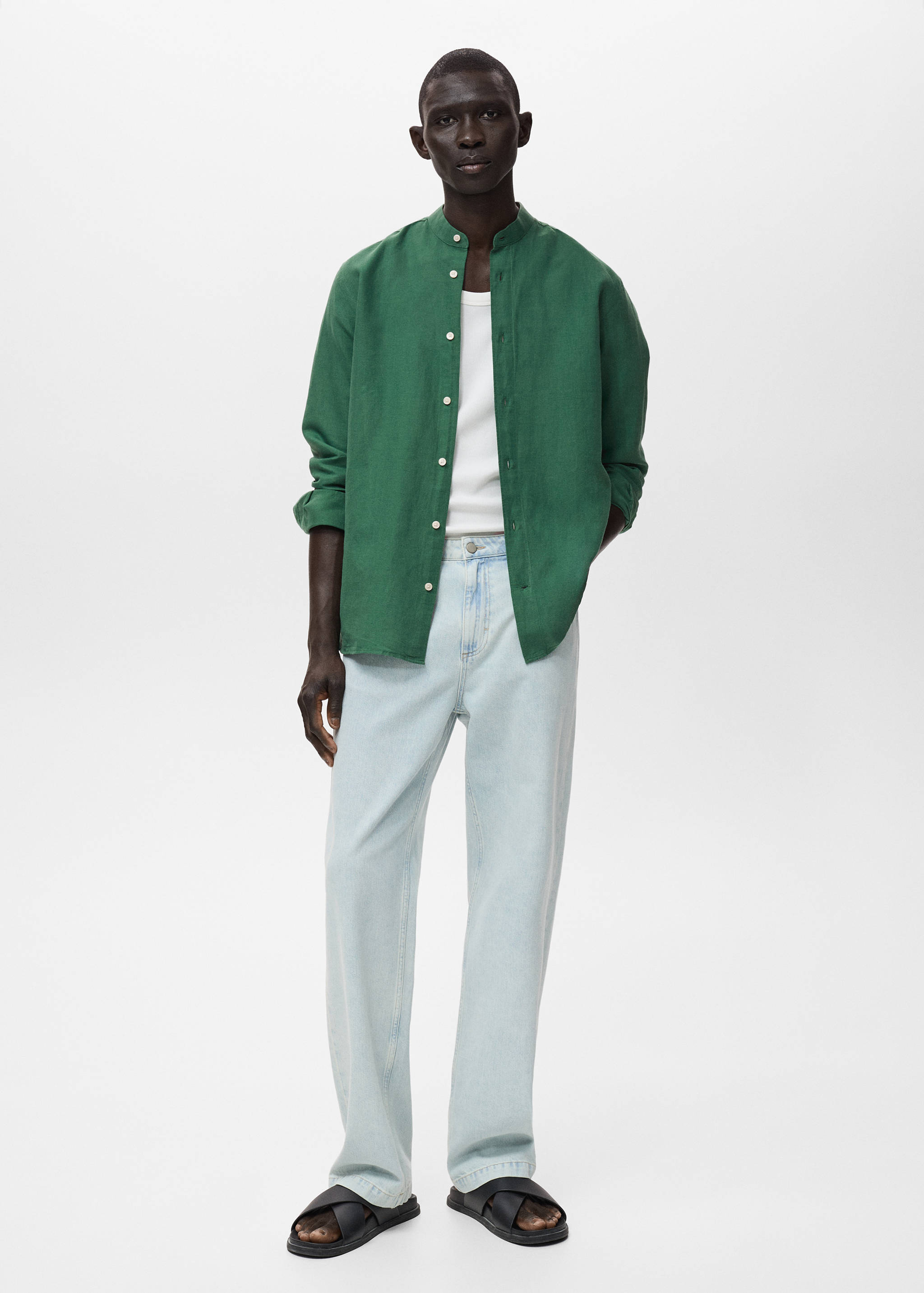 Mao collar linen shirt - General plane