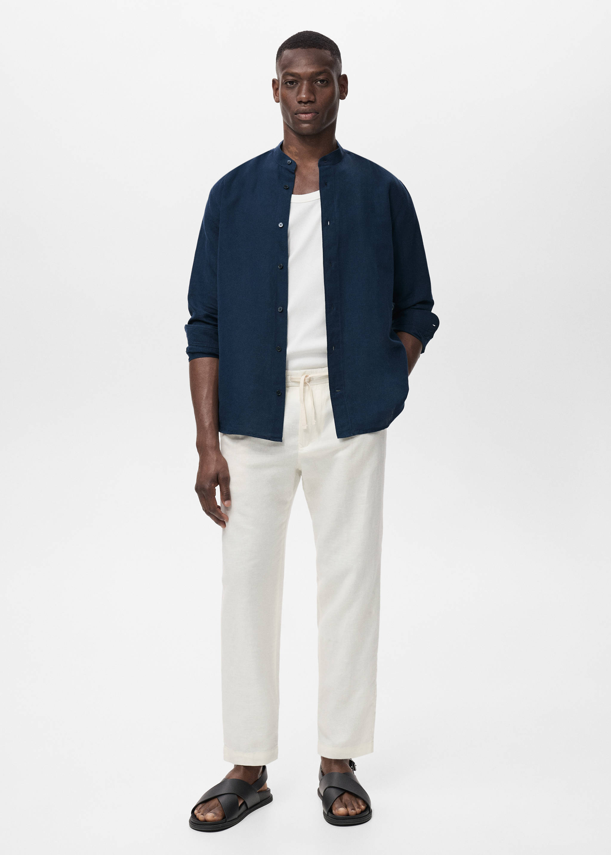 Mao collar linen shirt - General plane