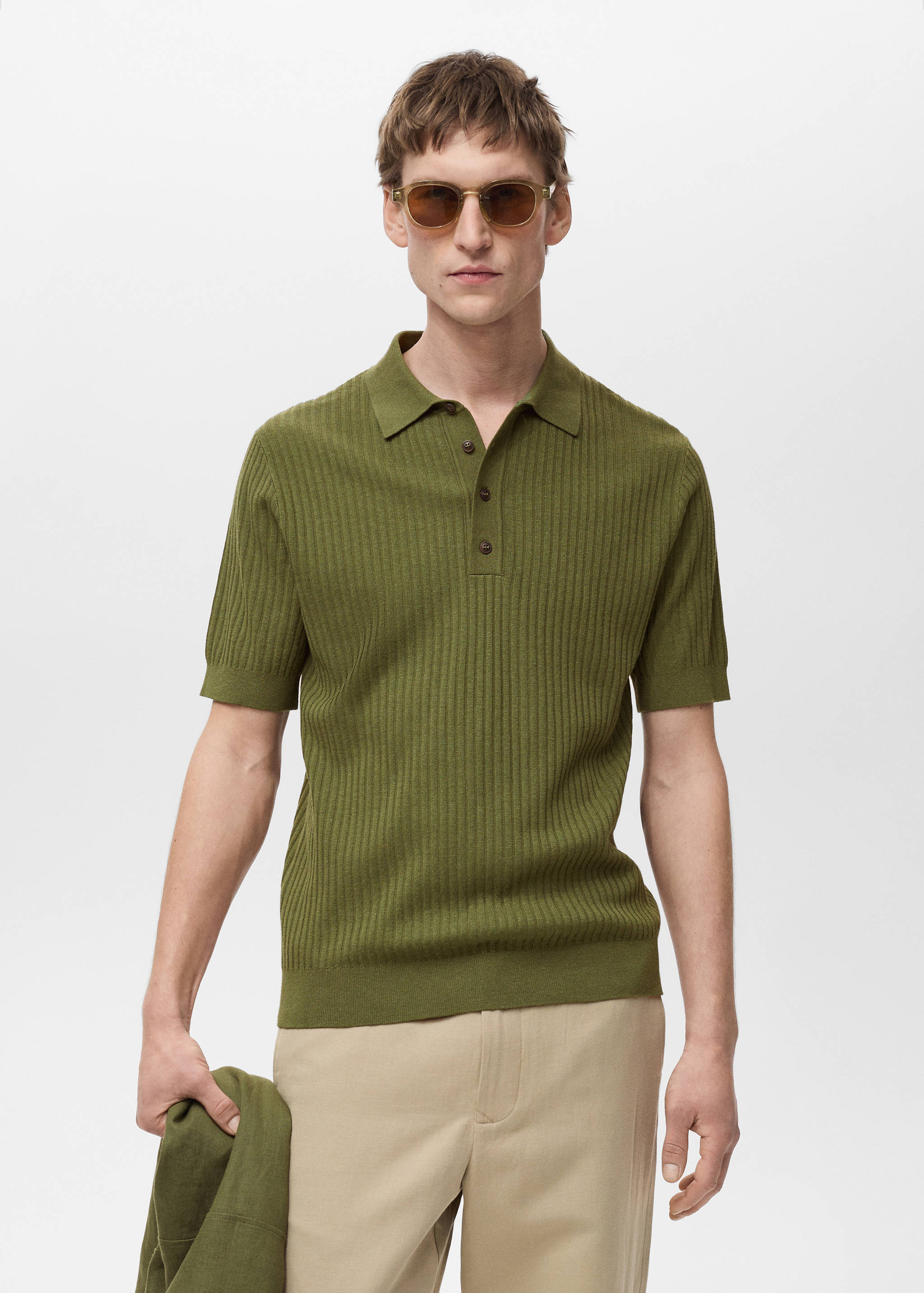 Rib-knit cotton-blend polo shirt - Medium plane