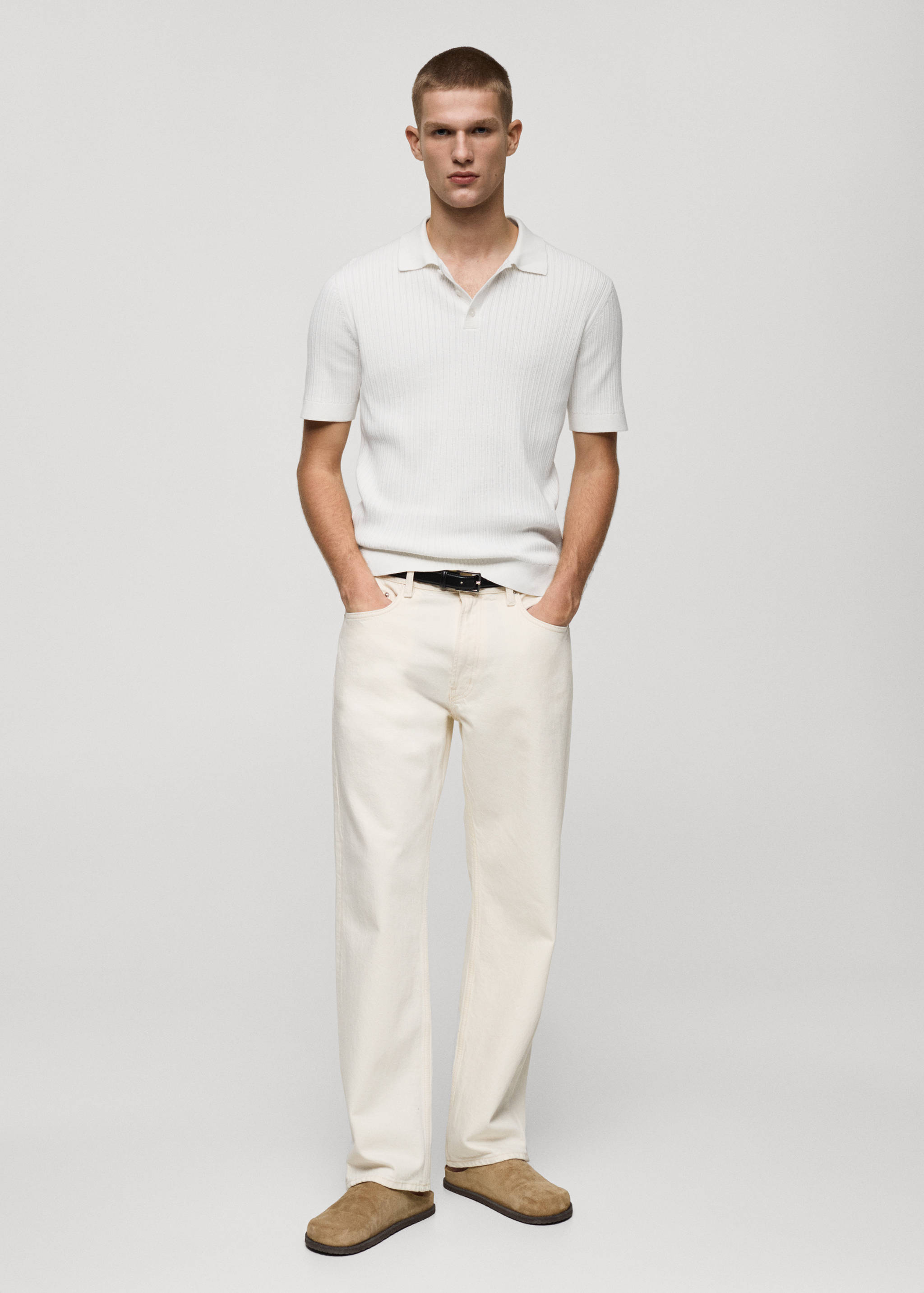 Fine-knit ribbed cotton polo shirt - General plane