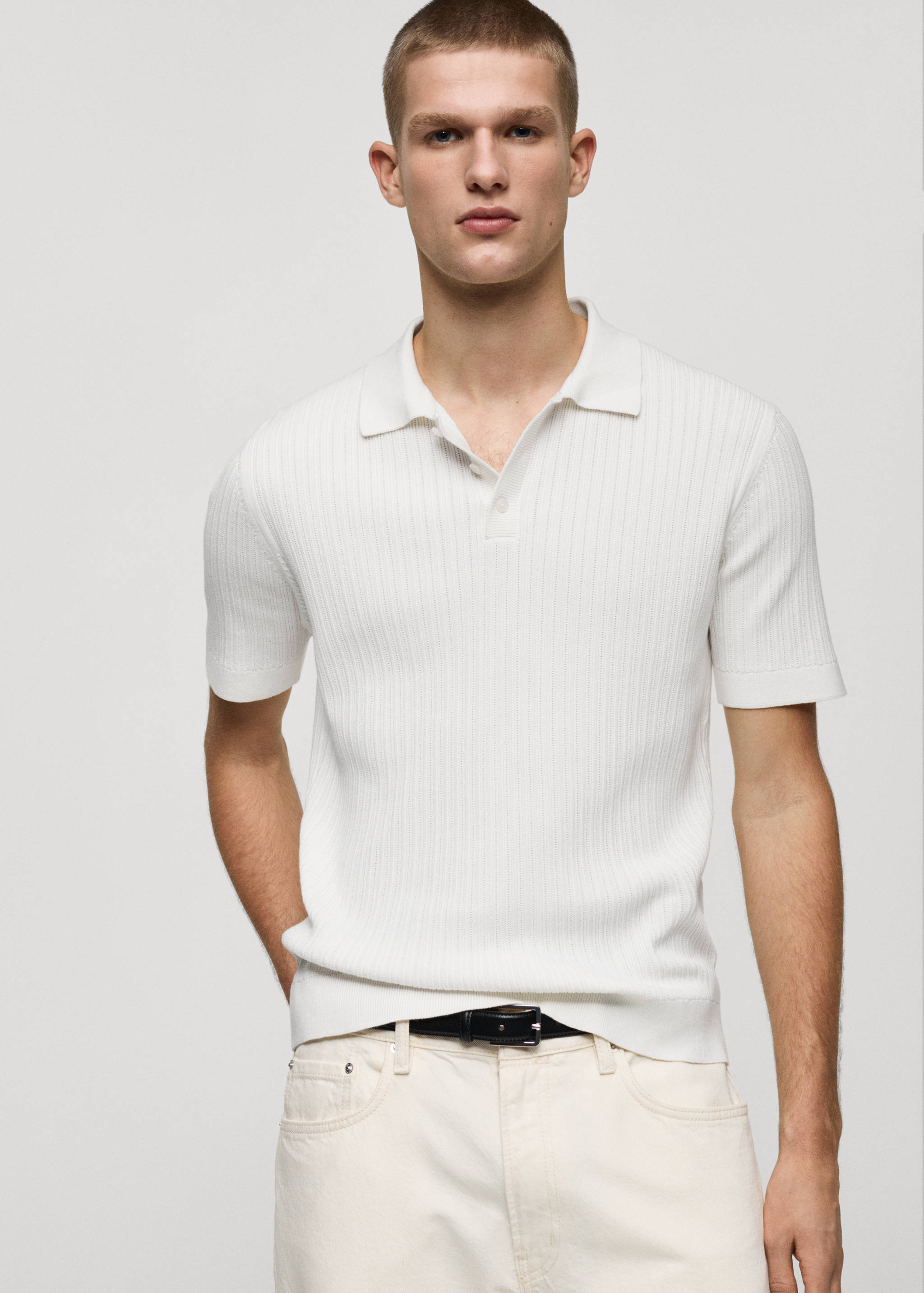 Fine-knit ribbed cotton polo shirt - Medium plane