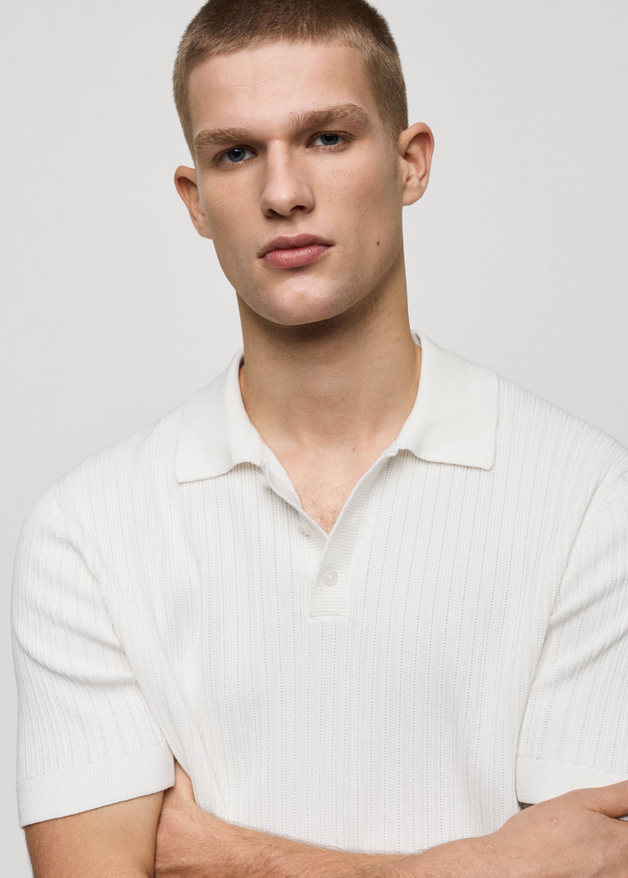 Fine-knit ribbed cotton polo shirt - Details of the article 1