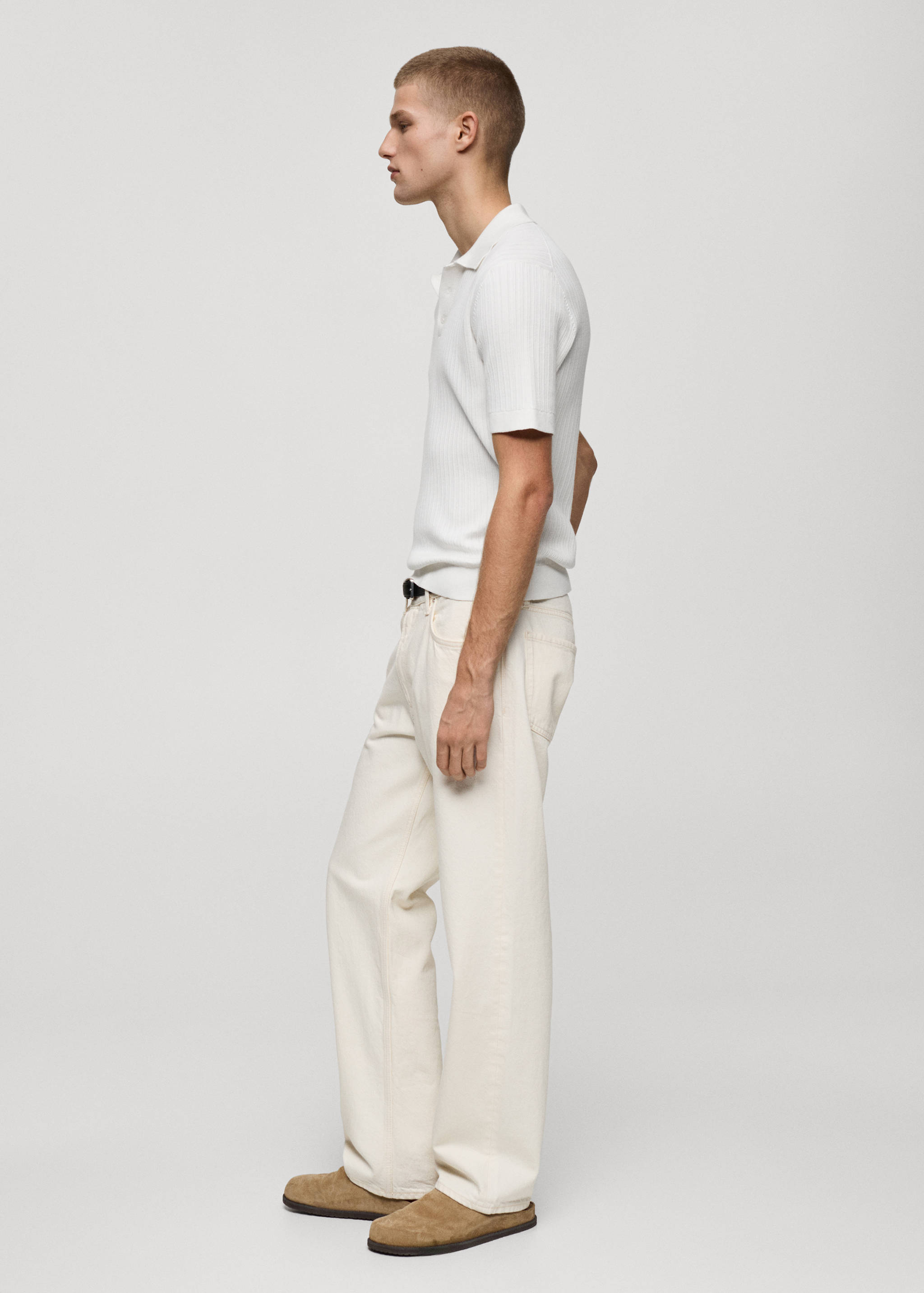 Fine-knit ribbed cotton polo shirt - Details of the article 2