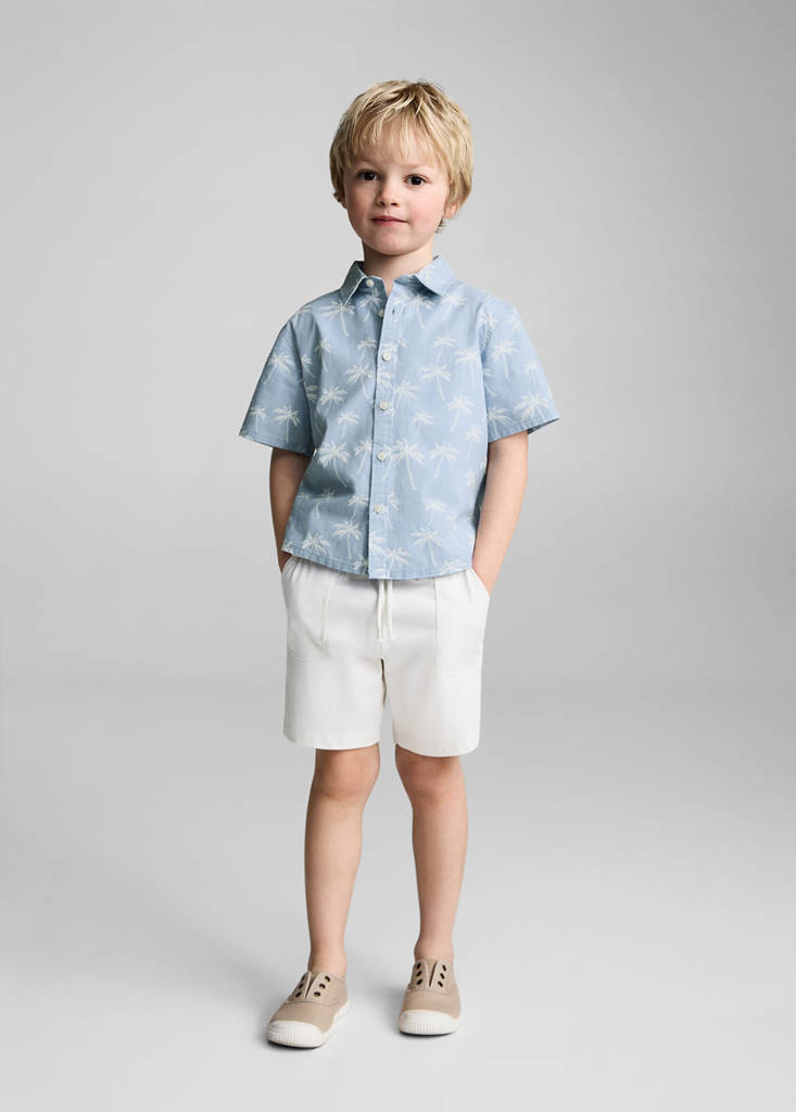 Palm tree print cotton shirt — Blue