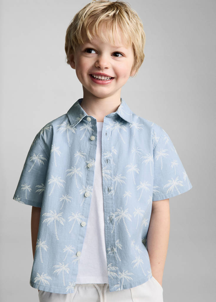 Palm tree print cotton shirt — Blue