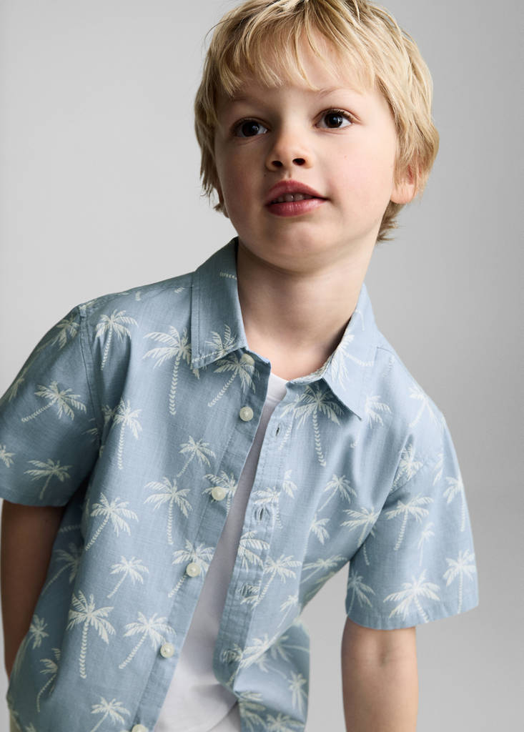 Palm tree print cotton shirt — Blue