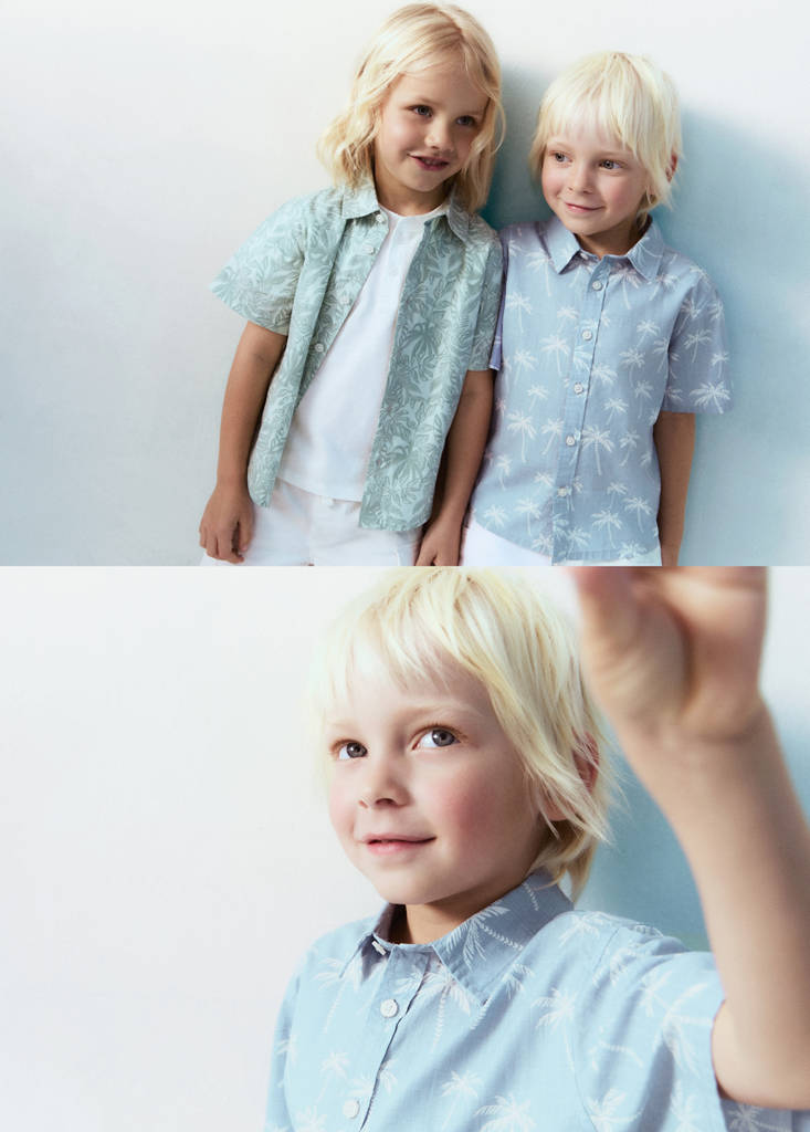 Palm tree print cotton shirt — Blue
