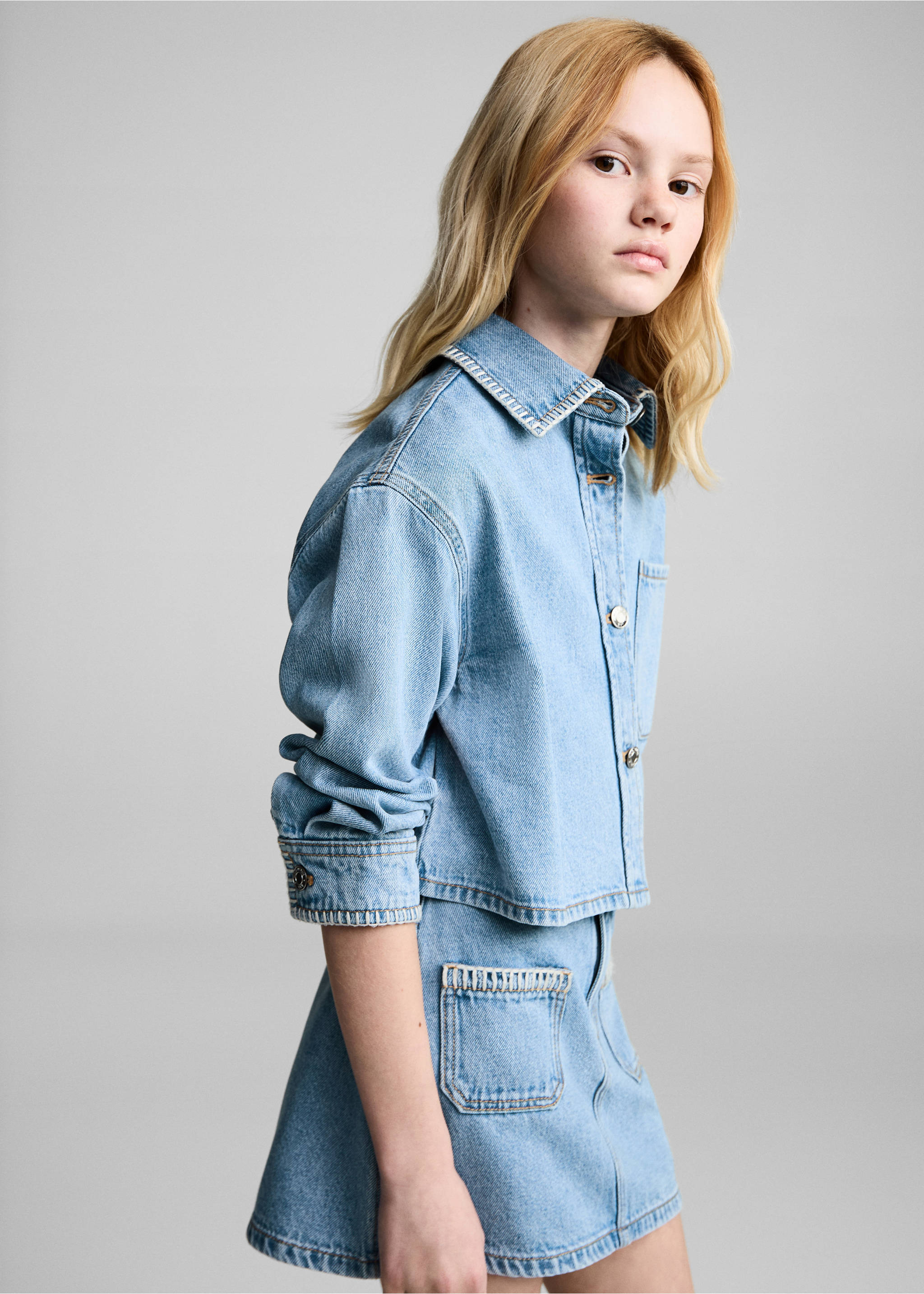 Cropped denim jacket - Medium plane, Medium Blue. Ref: 87035949-00.