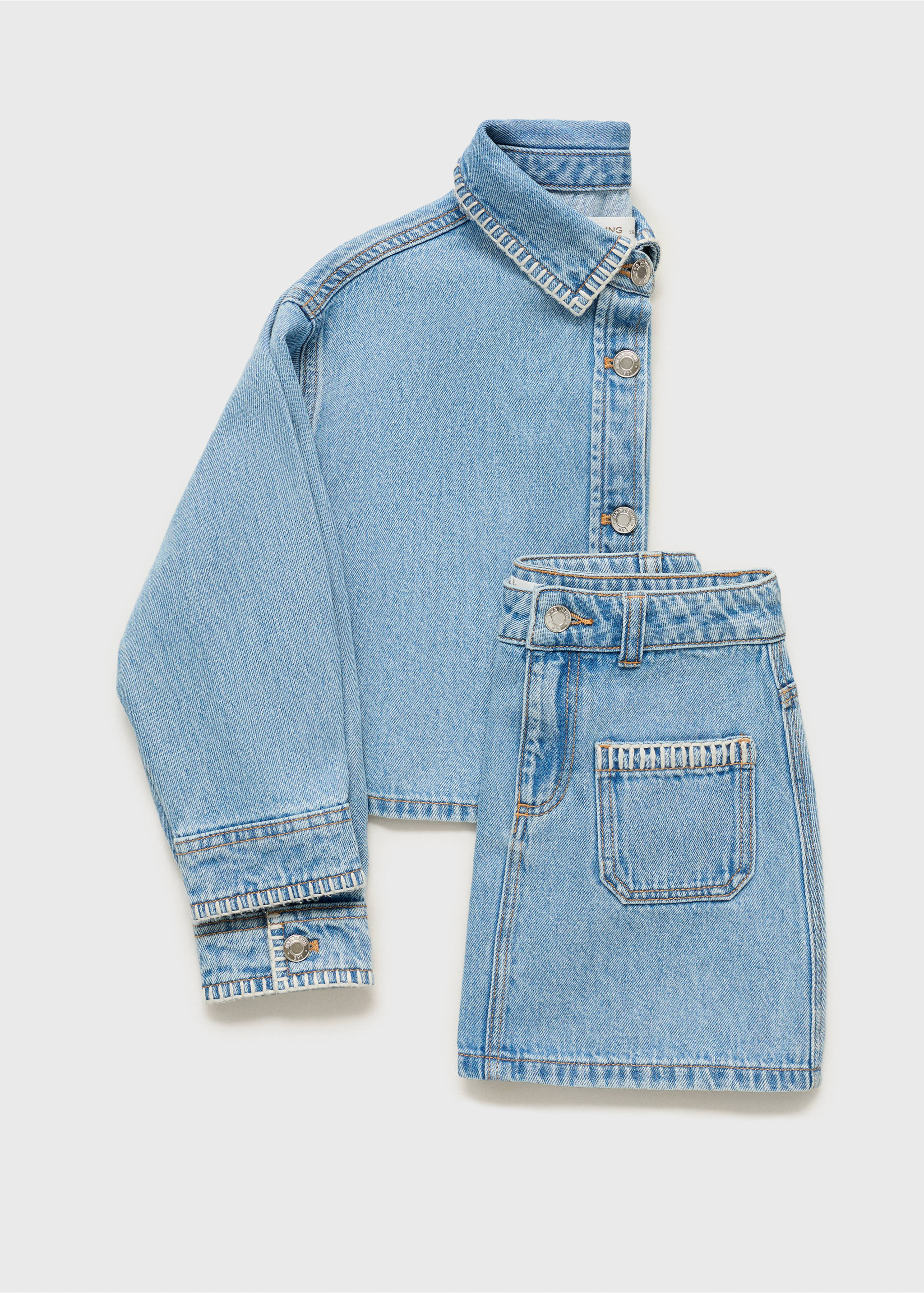 Cropped denim jacket - Details of the article 8, Medium Blue. Ref: 87035949-00.