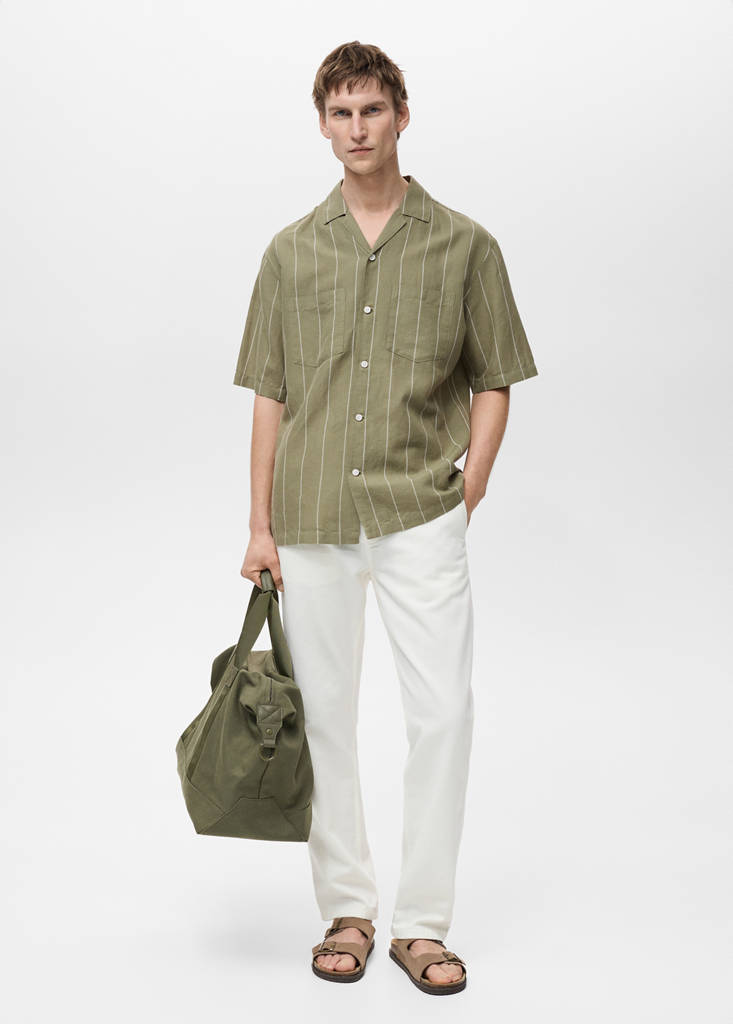 Linen bowling shirt with pinstripes — Green