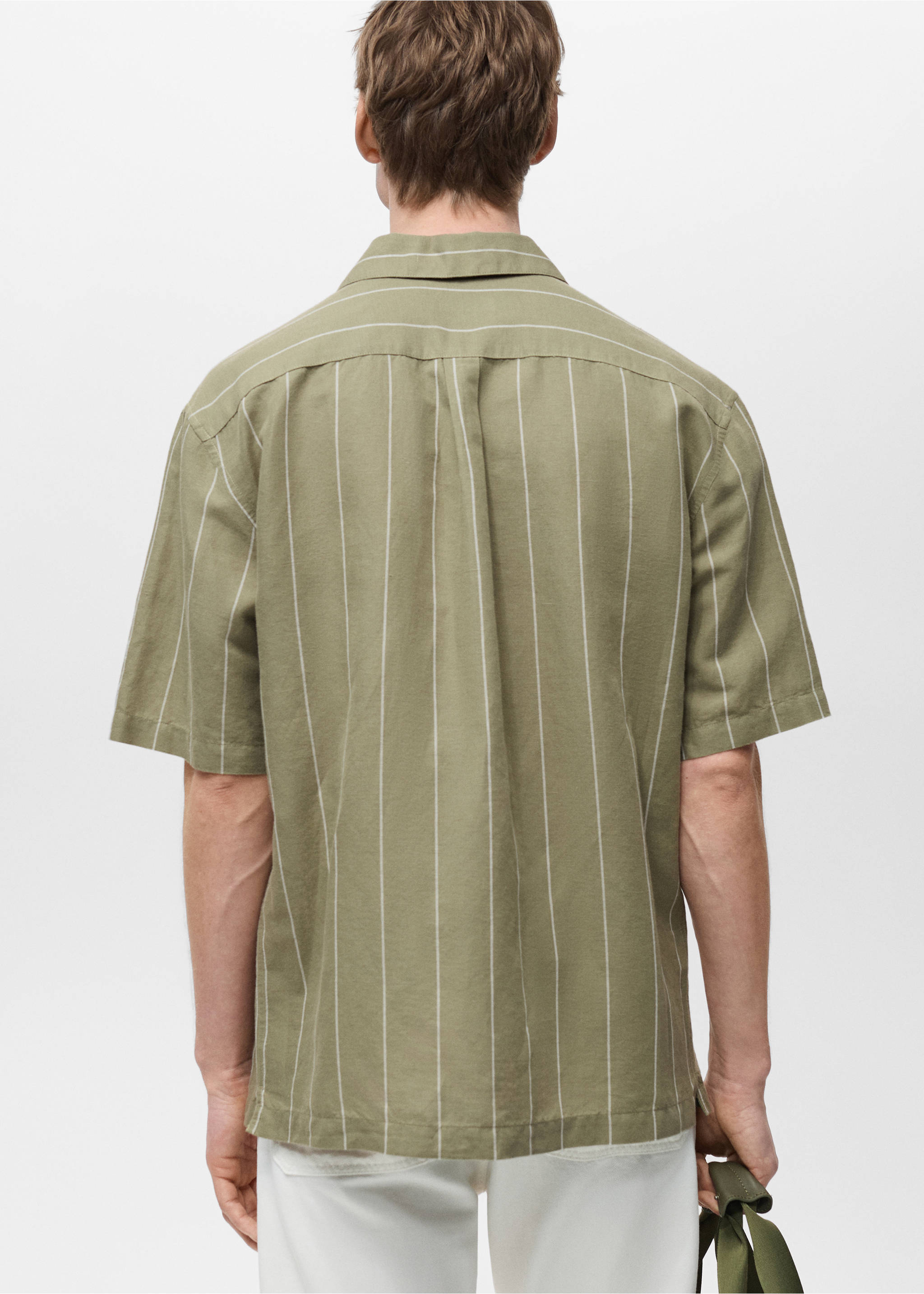 Linen bowling shirt with pinstripes - Reverse of the article, Green. Ref: 87035952-00.