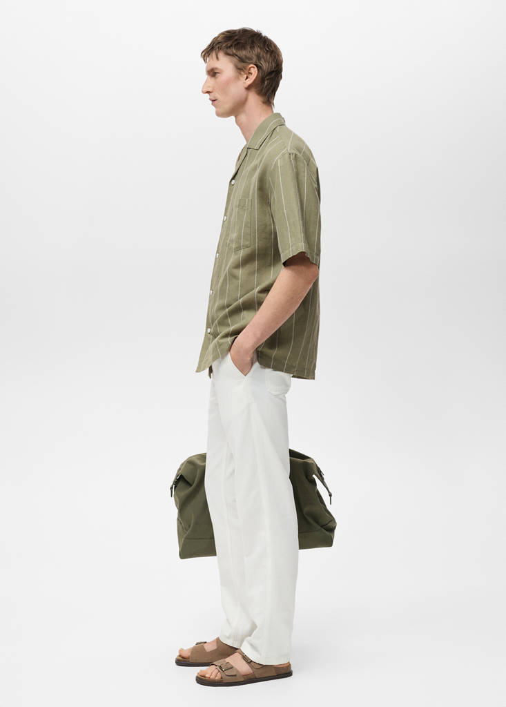 Linen bowling shirt with pinstripes — Green