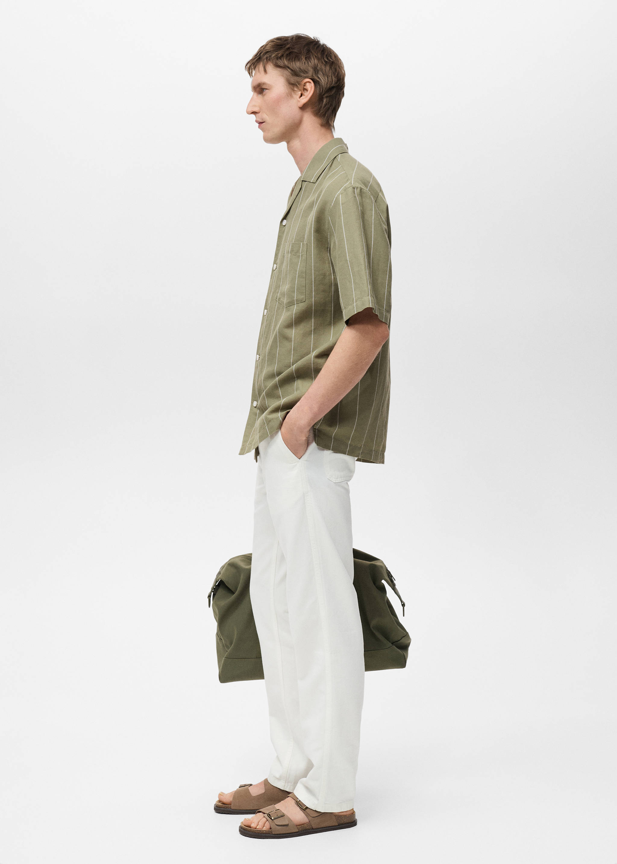 Linen bowling shirt with pinstripes - Details of the article 1