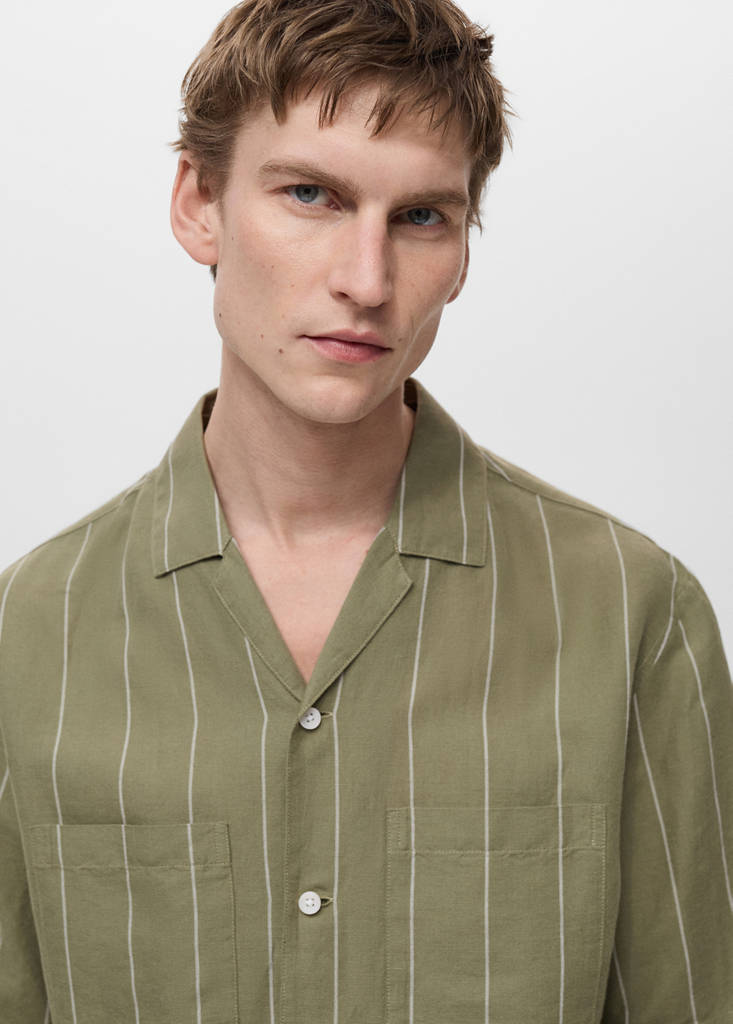 Linen bowling shirt with pinstripes — Green
