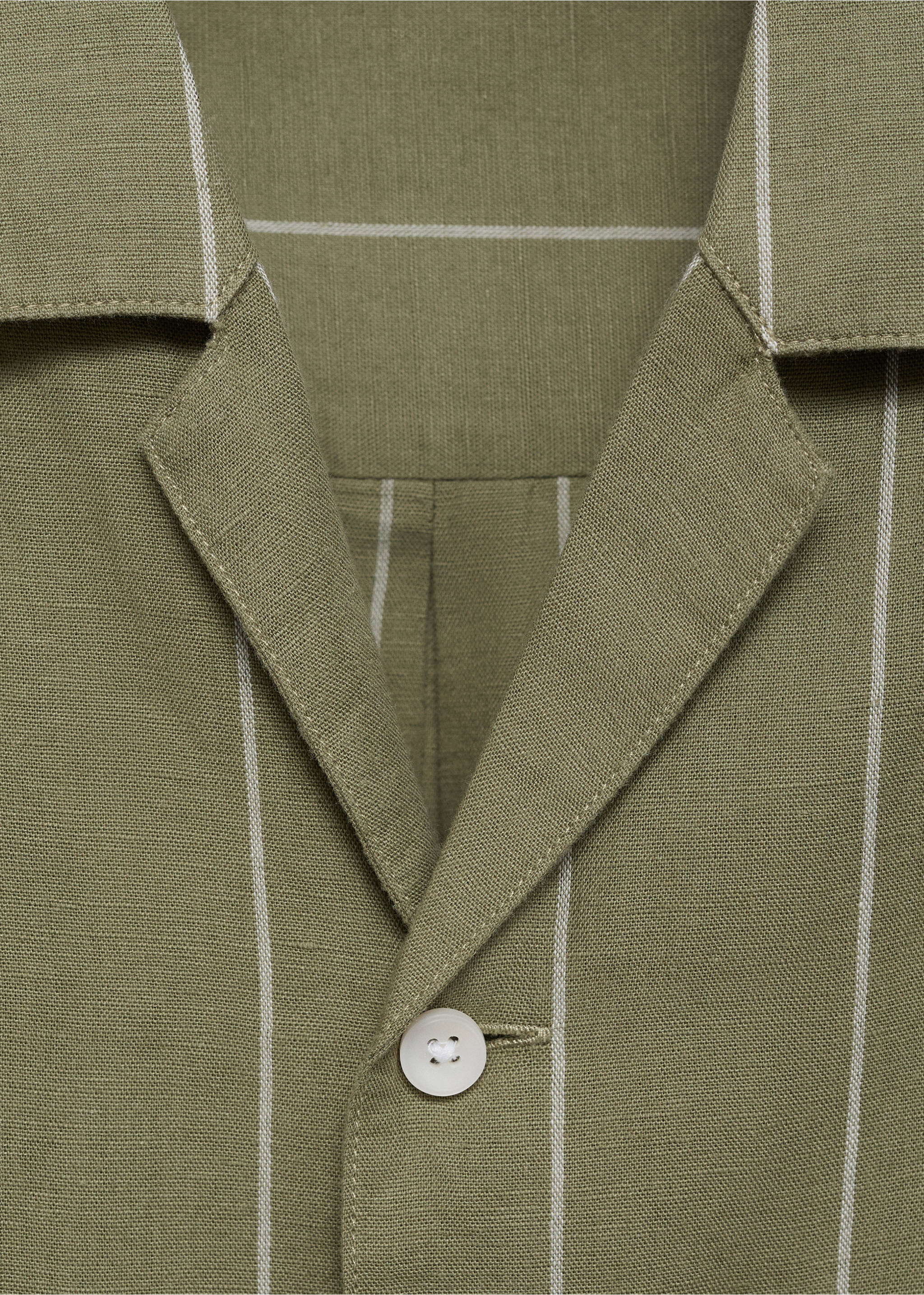 Linen bowling shirt with pinstripes - Details of the article 8, Green. Ref: 87035952-00.