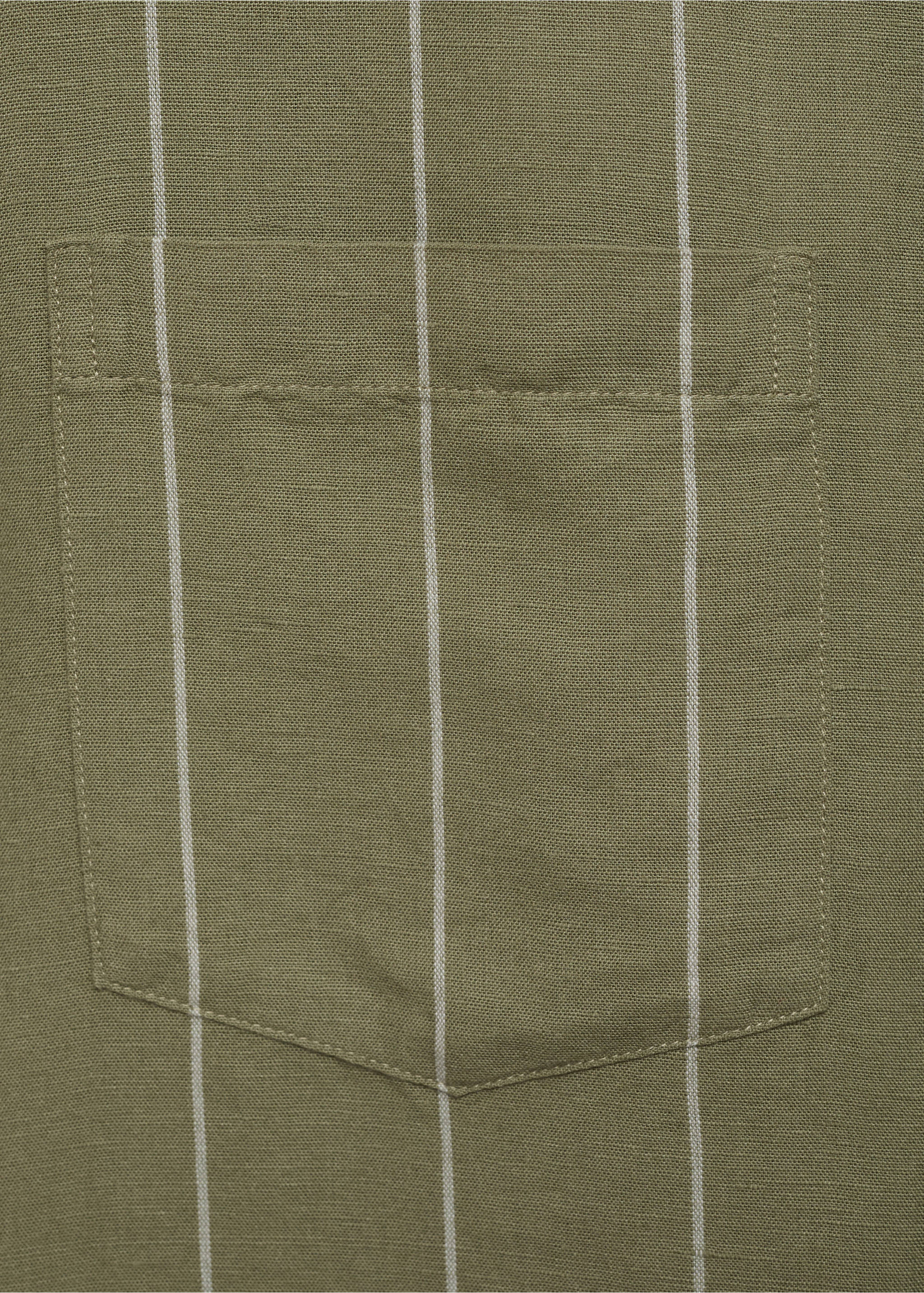 Linen bowling shirt with pinstripes - Details of the article 0, Green. Ref: 87035952-00.