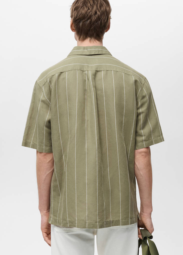 Linen bowling shirt with pinstripes — Green