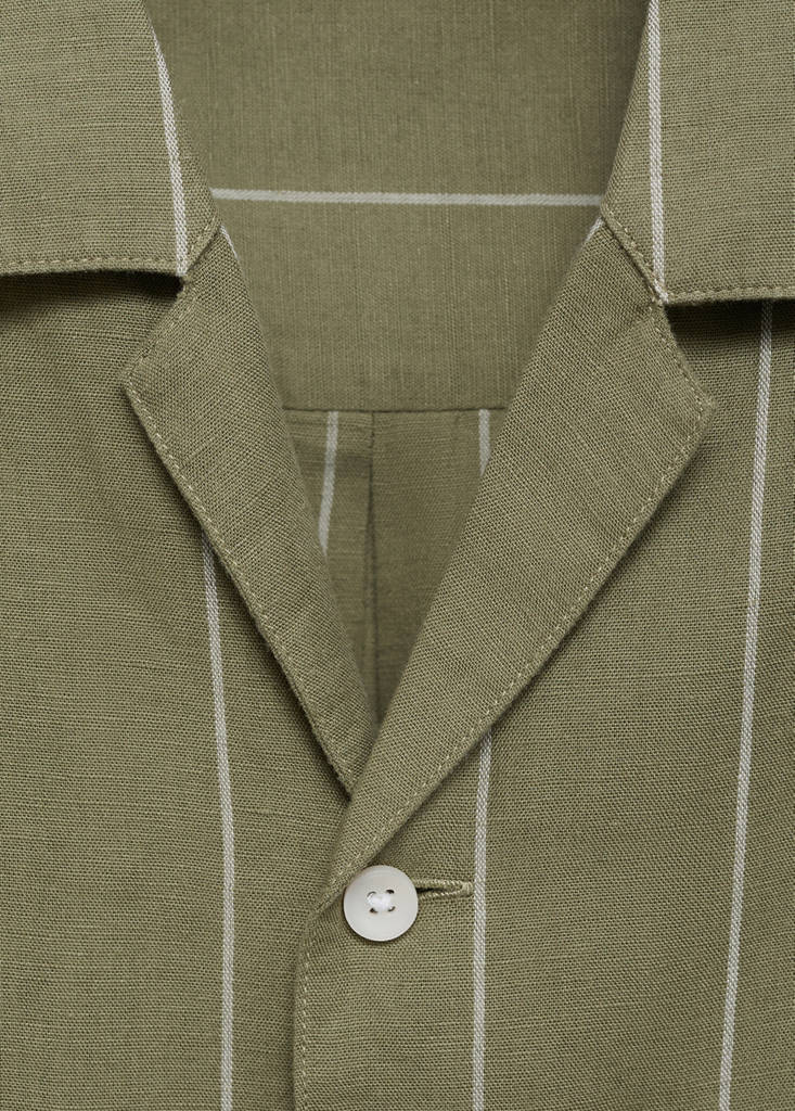 Linen bowling shirt with pinstripes — Green