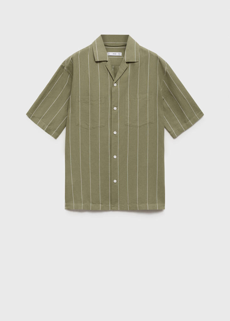 Linen bowling shirt with pinstripes — Green