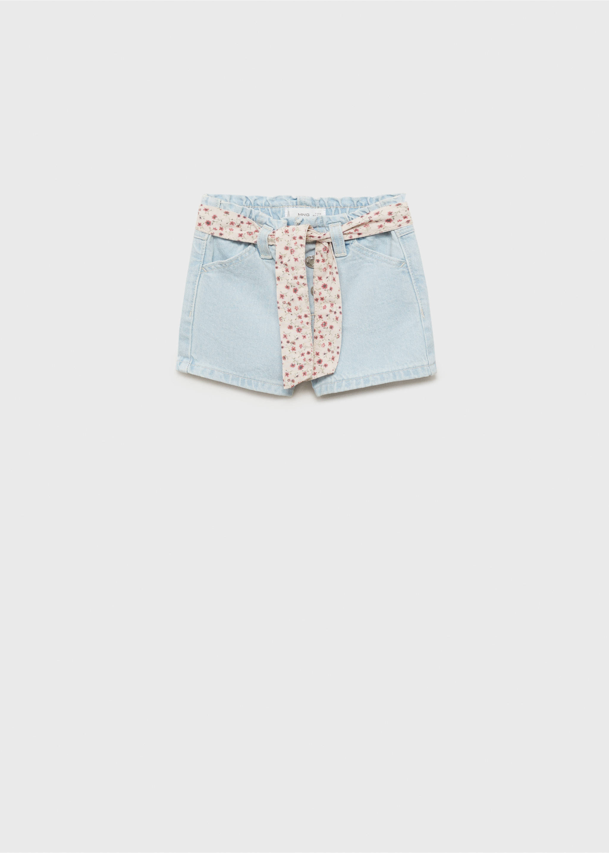 Shorts vaqueros azul claro con cintura tipo paperbag y cinturón floral., Azul claro. Ref: 87035954-00.