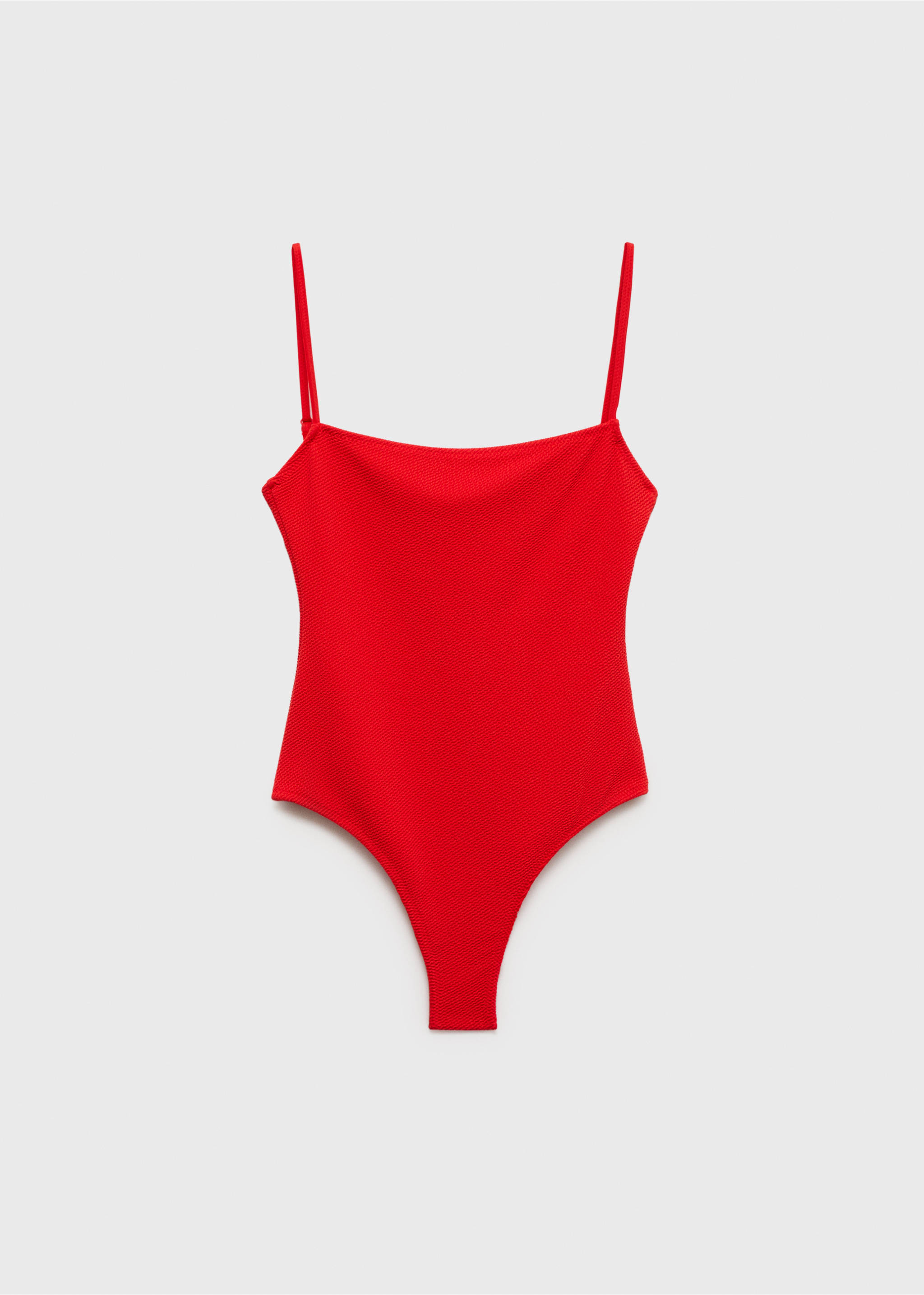 Red textured one-piece swimsuit with a square neckline and thin straps., Red. Ref: 87035956-00.