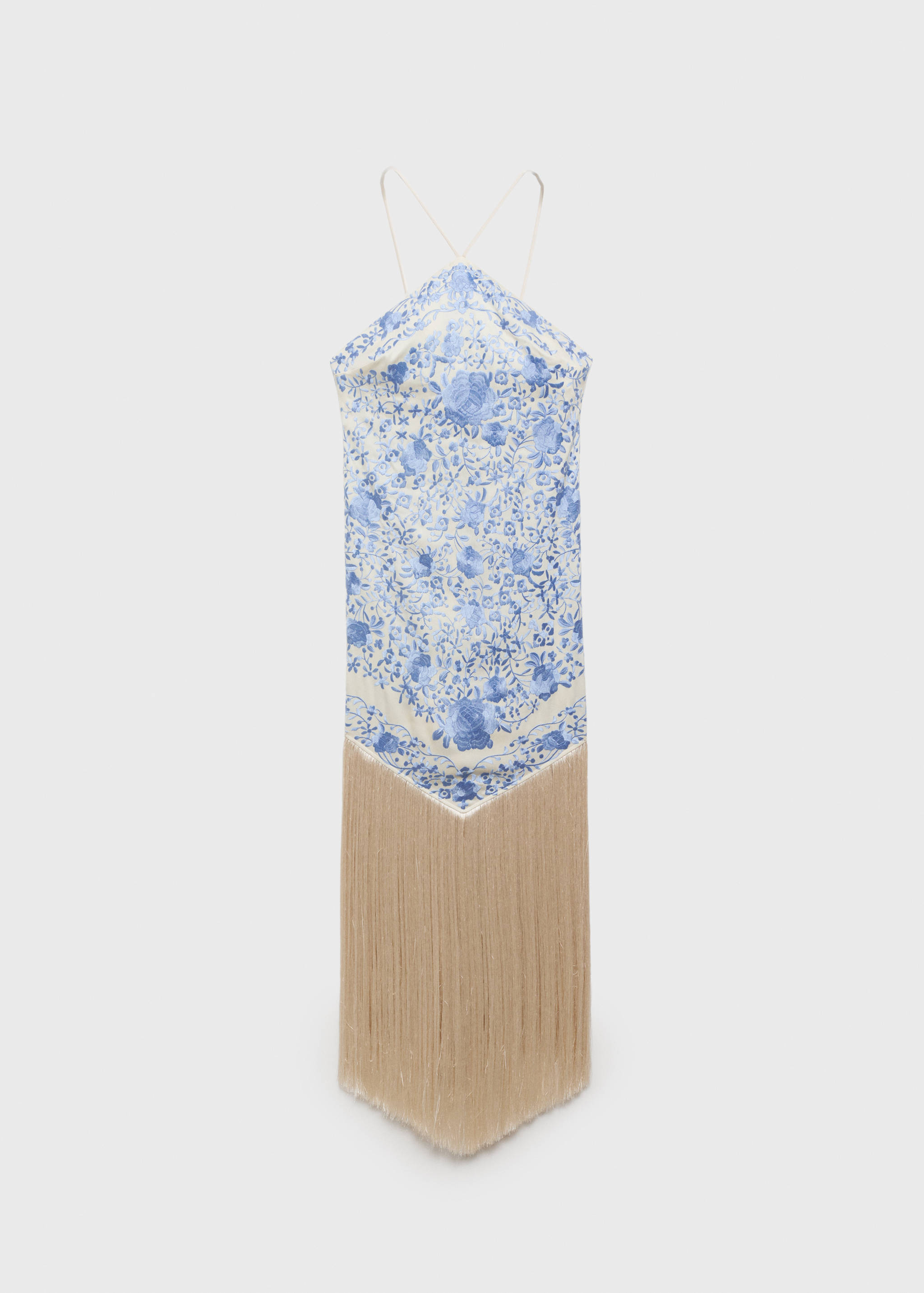 Vestito ricamato con fiori e dettagli con frange - Articolo senza modello