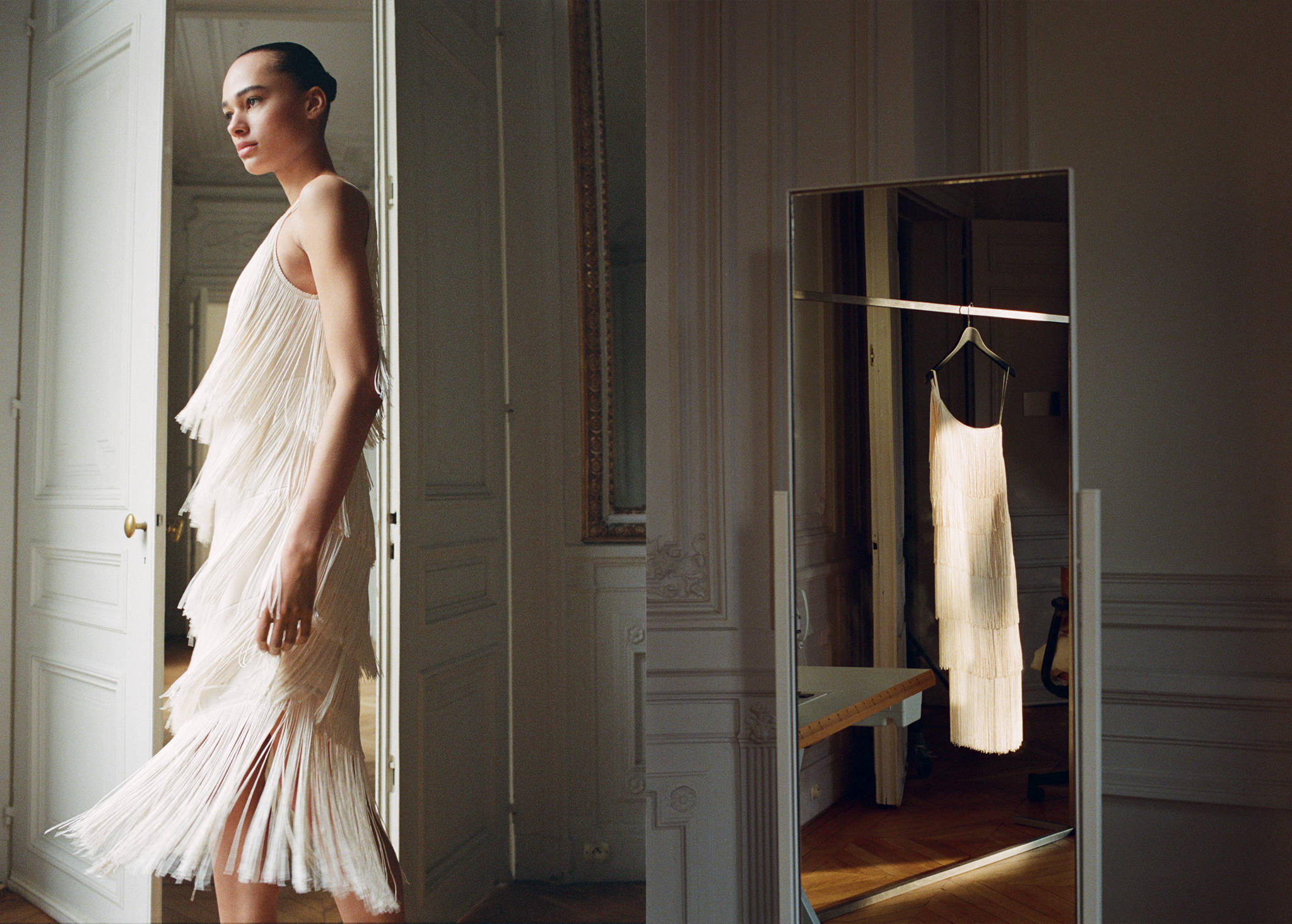 Asymmetrical fringed midi-dress - Panoramic plane