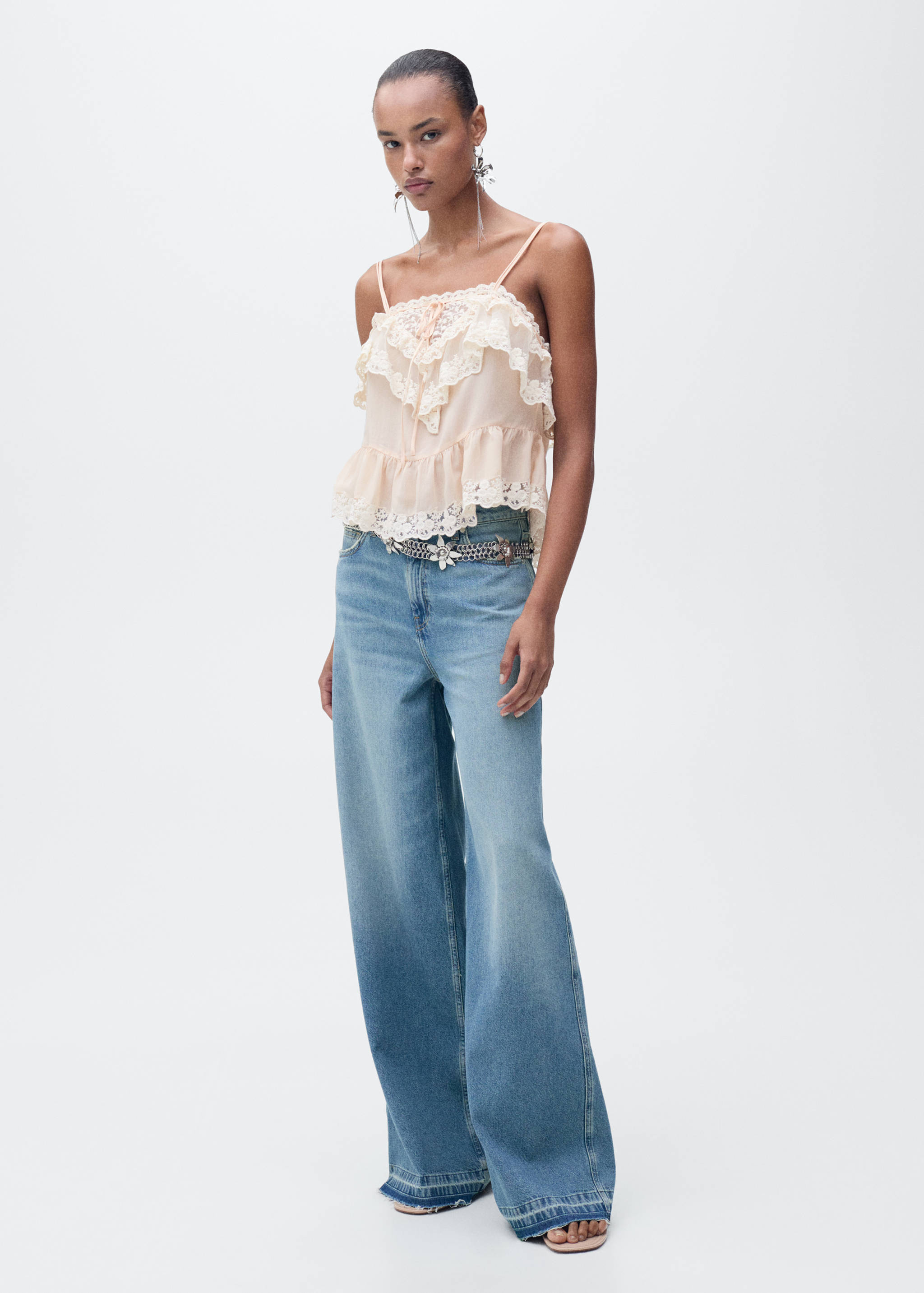 Wide-leg jeans met gerafelde zoom - Overzichtstekening