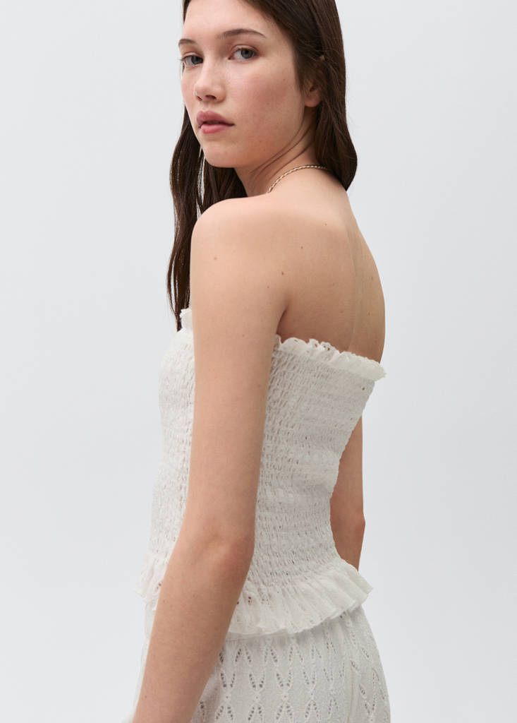 Ruched strapless top — Off White