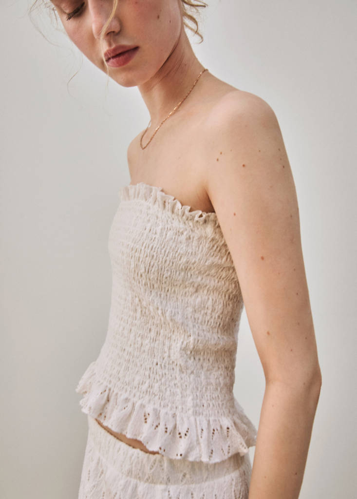 Ruched strapless top — Off White