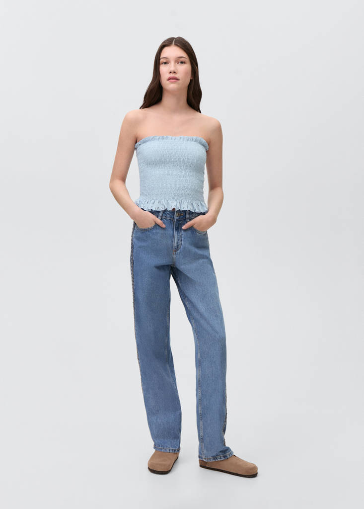 Ruched strapless top — Sky Blue