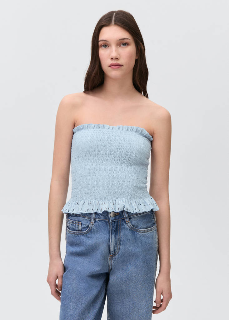 Ruched strapless top — Sky Blue