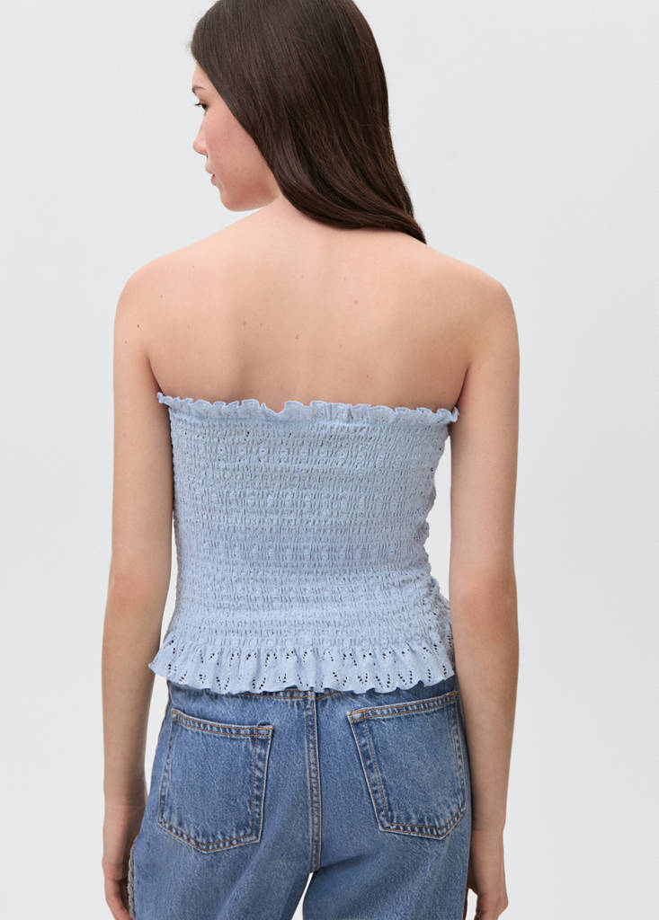 Ruched strapless top — Sky Blue