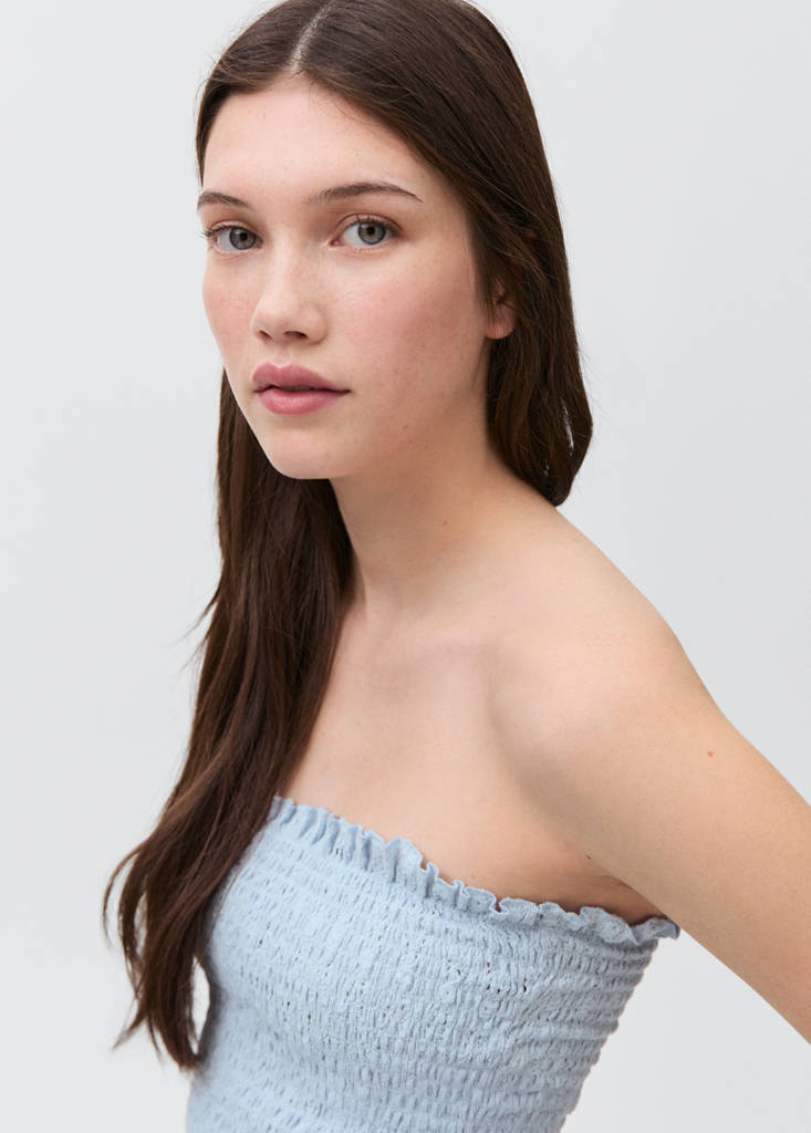 Ruched strapless top — Sky Blue