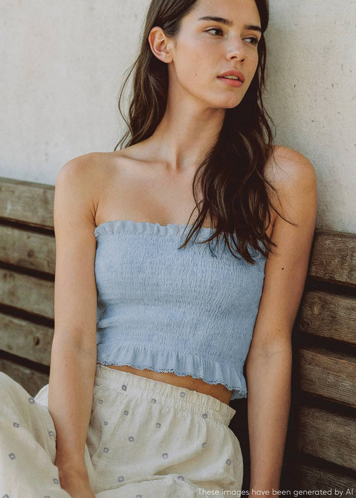 Ruched strapless top — Sky Blue