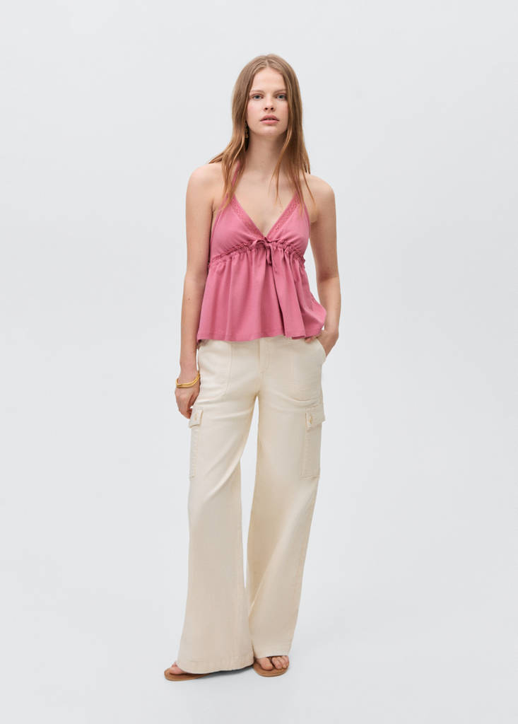Ruffled top with bow — Pastel Pink