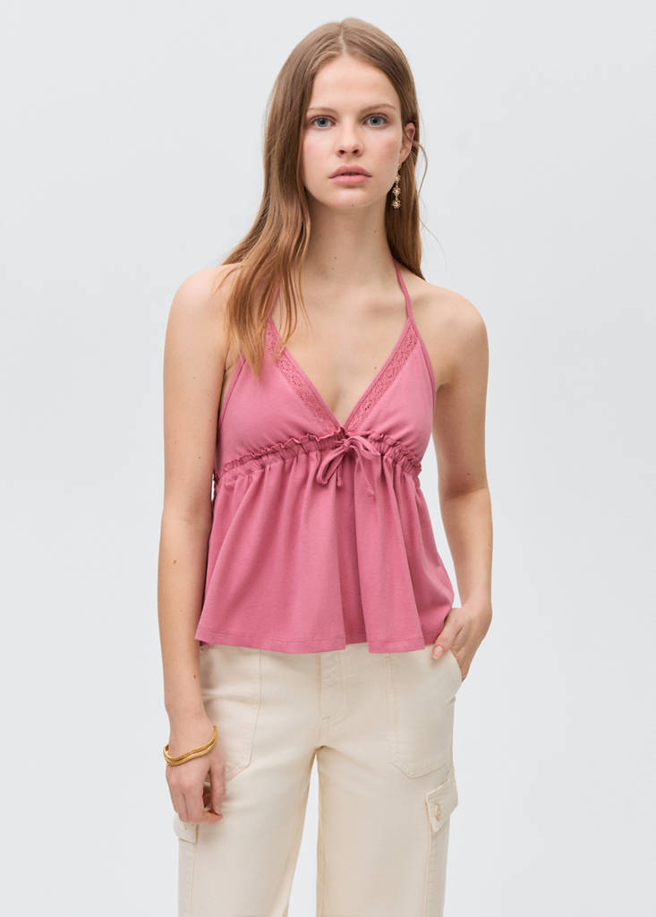 Ruffled top with bow — Pastel Pink