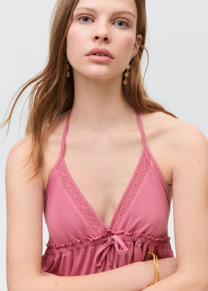 Ruffled top with bow — Pastel Pink