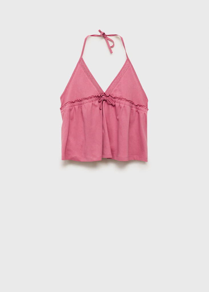 Ruffled top with bow — Pastel Pink