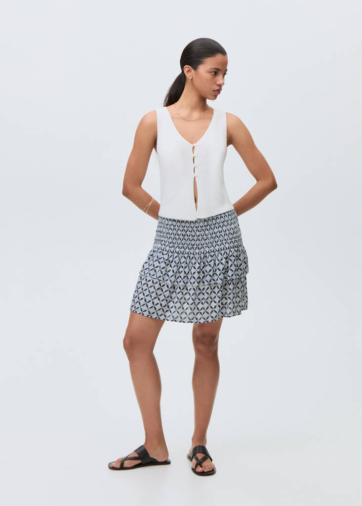 Printed skirt with ruffles — Dark Navy