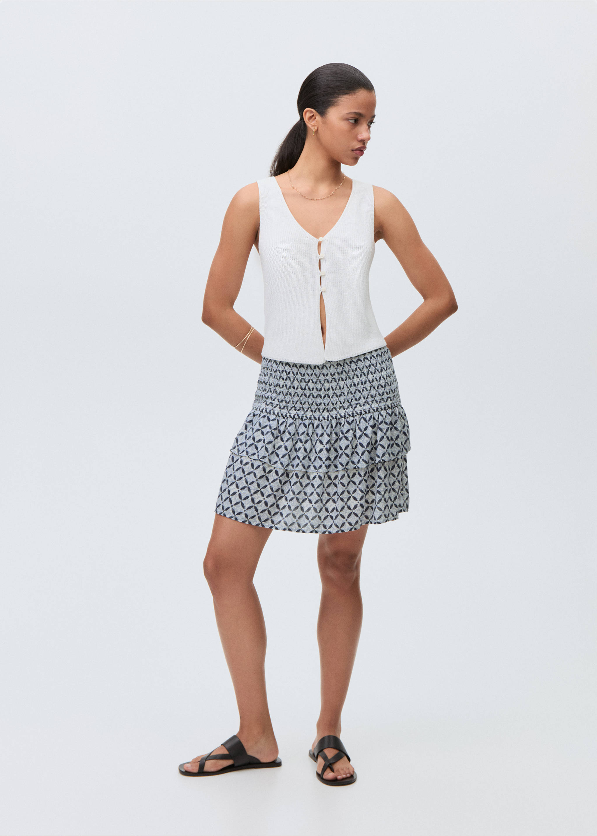 Printed skirt with ruffles - General plane, Dark Navy. Ref: 87036339-00.
