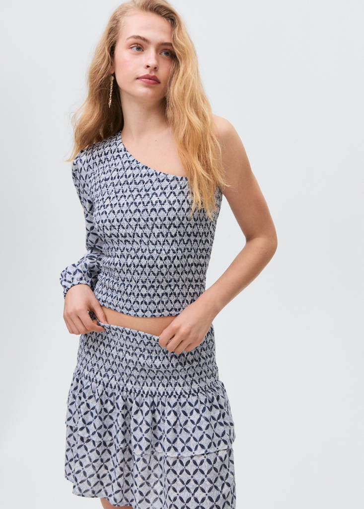 Printed skirt with ruffles — Dark Navy