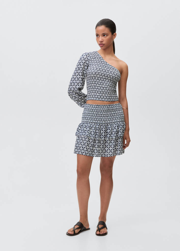 Printed skirt with ruffles — Dark Navy