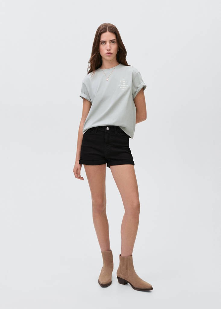 Straight-fit denim shorts — Black denim