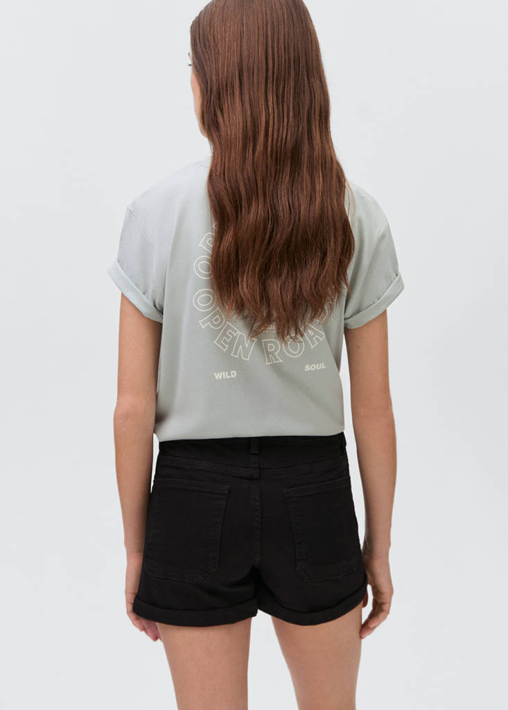 Straight-fit denim shorts — Black denim