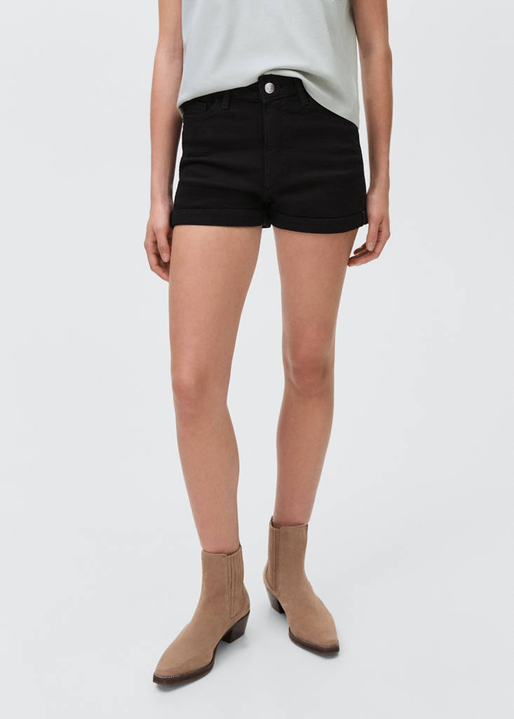 Straight-fit denim shorts — Black denim