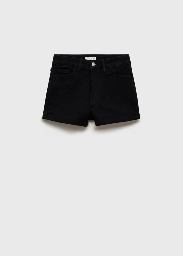 Straight-fit denim shorts — Black denim