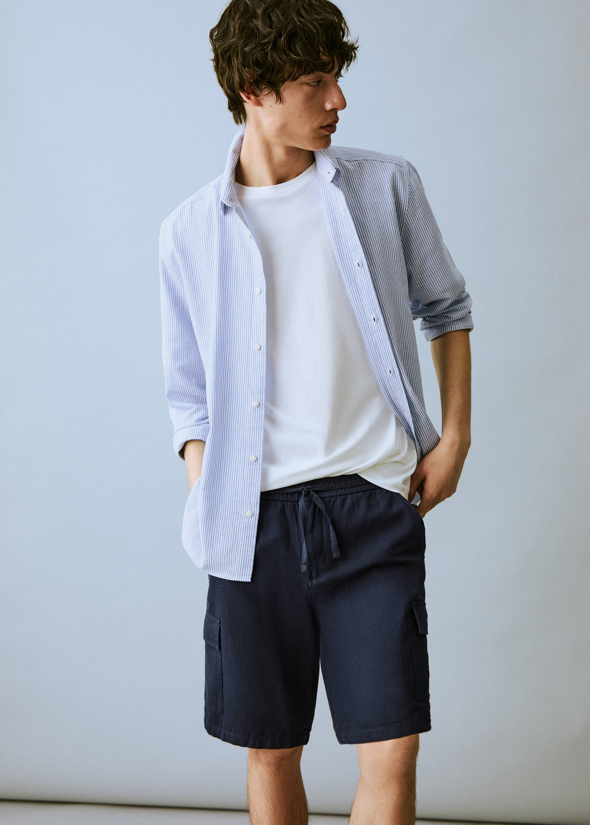 Cotton linen cargo shorts - Medium plane