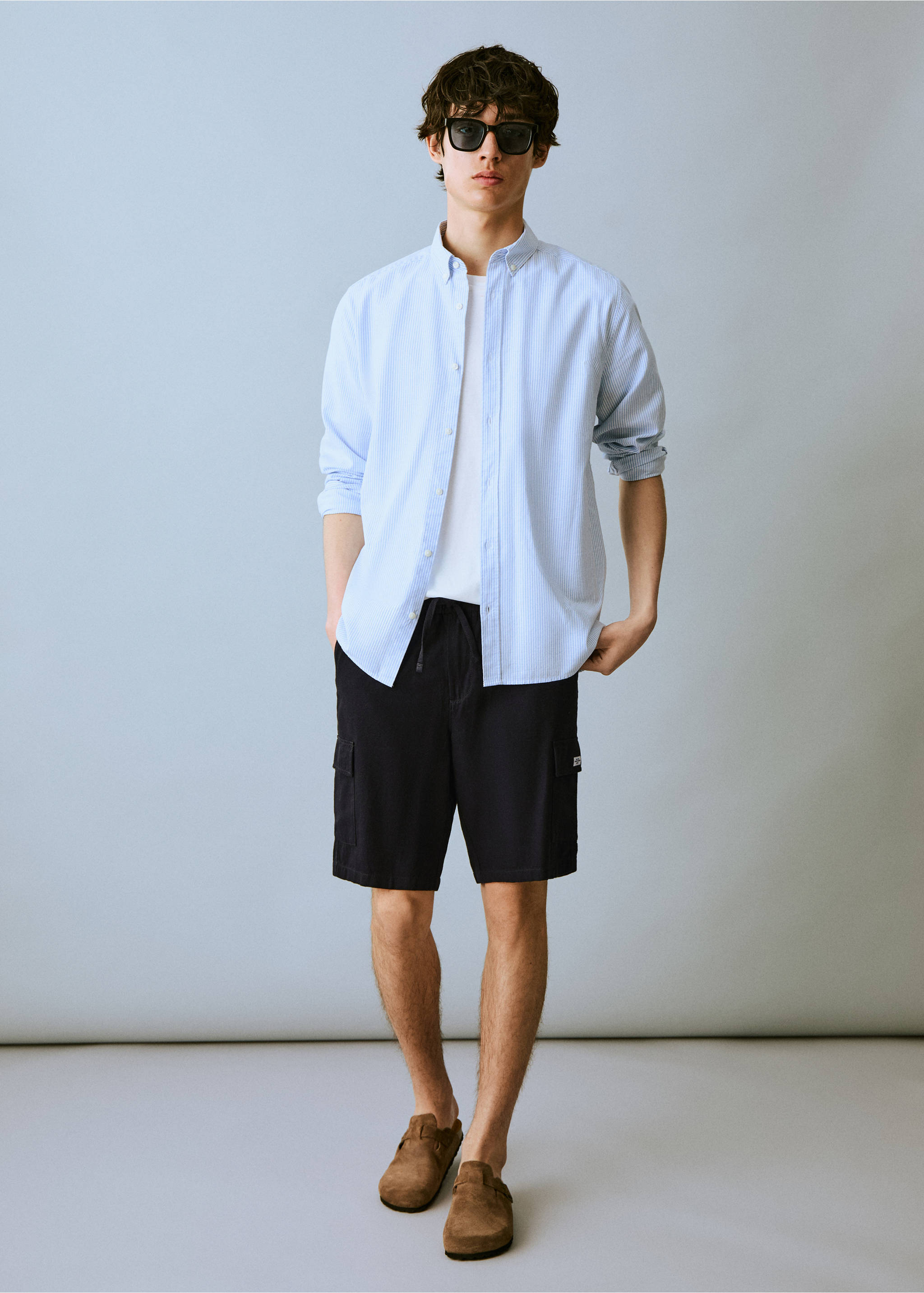 Cotton linen cargo shorts - General plane, Black. Ref: 87036356-00.