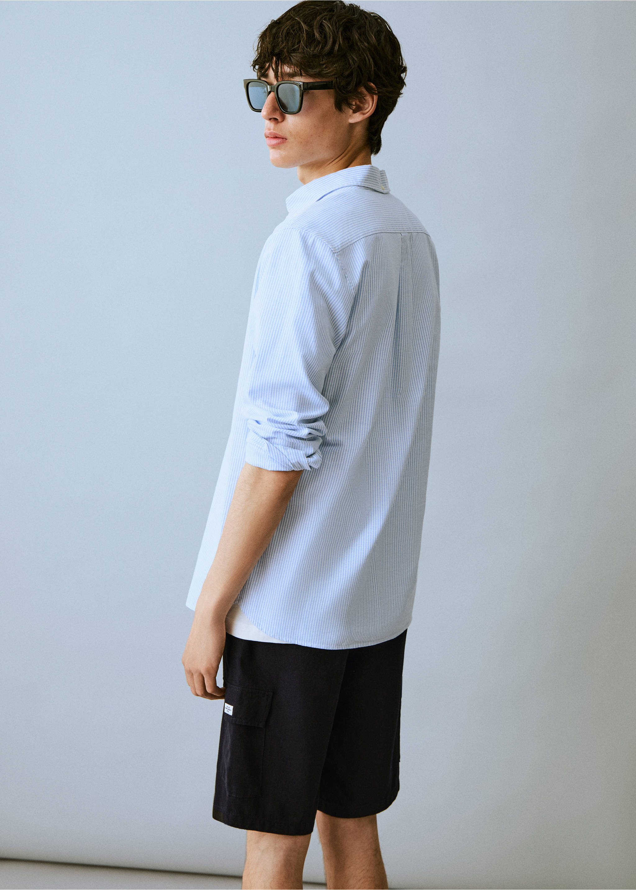 Cotton linen cargo shorts - Reverse of the article, Black. Ref: 87036356-00.